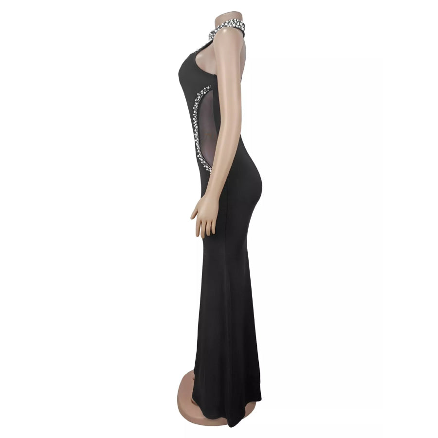 Pearl Detail Rhinestone Sleeveless Maxi Dress Apparel and Accessories