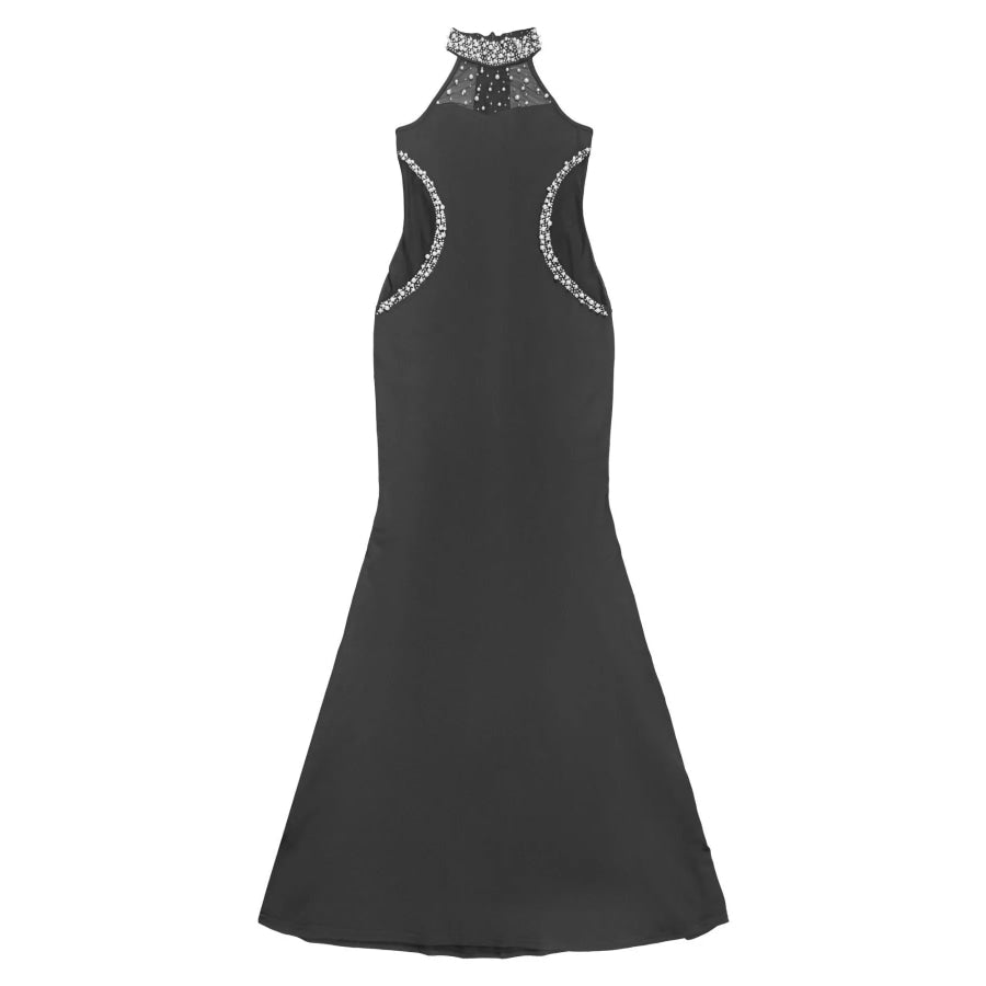 Pearl Detail Rhinestone Sleeveless Maxi Dress Apparel and Accessories