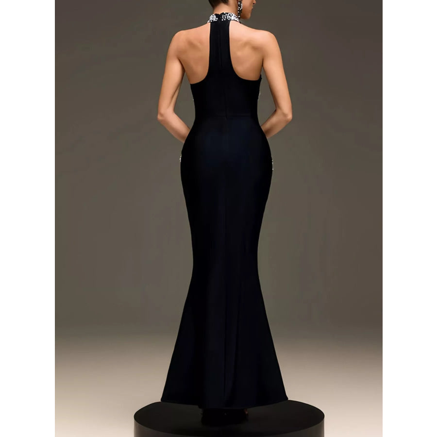 Pearl Detail Rhinestone Sleeveless Maxi Dress Apparel and Accessories