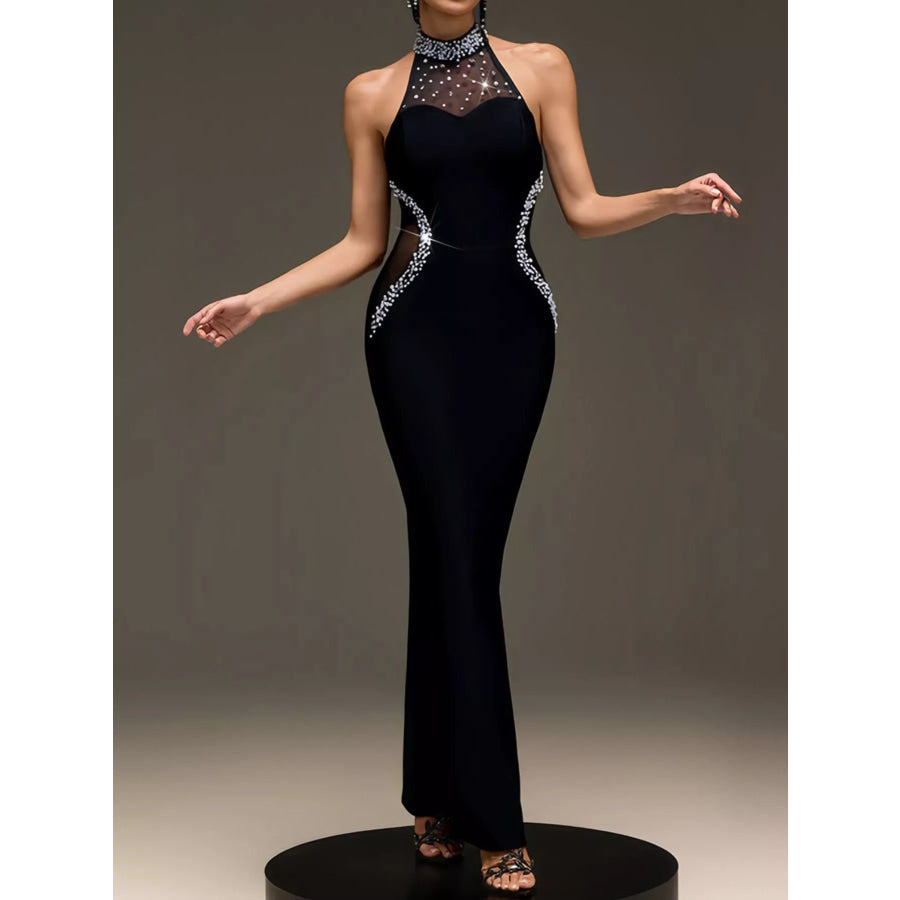 Pearl Detail Rhinestone Sleeveless Maxi Dress Apparel and Accessories