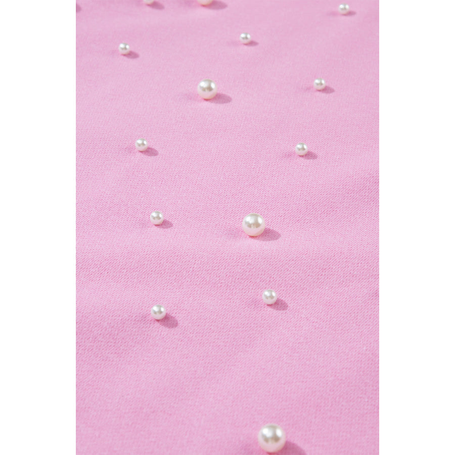 Pearl Detail Ribbed Round Neck Sweatshirt Apparel and Accessories