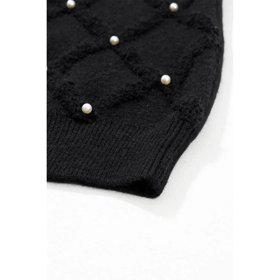 Pearl Detail Round Neck Long Sleeve Sweater Apparel and Accessories