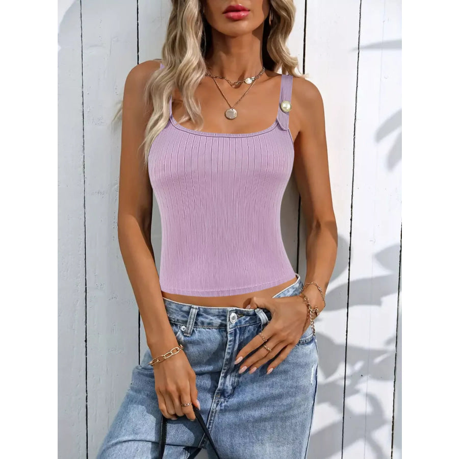 Pearl Detail Scoop Neck Tank Lilac / S Apparel and Accessories