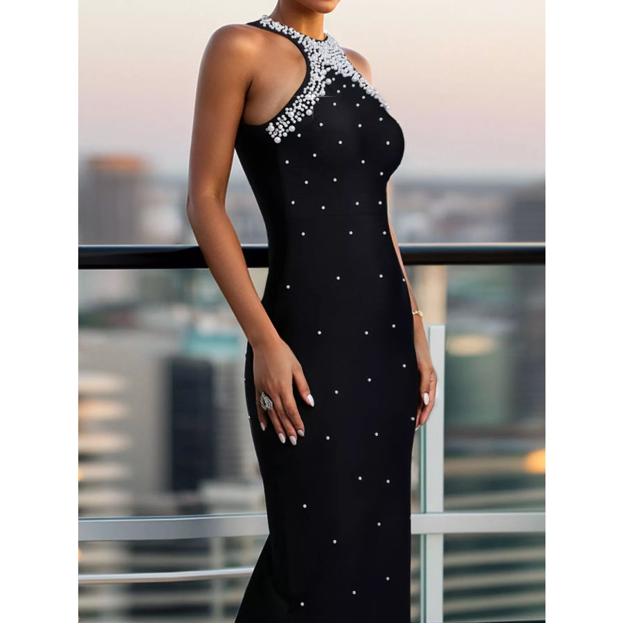 Pearl Detail Sleeveless Maxi Dress Apparel and Accessories