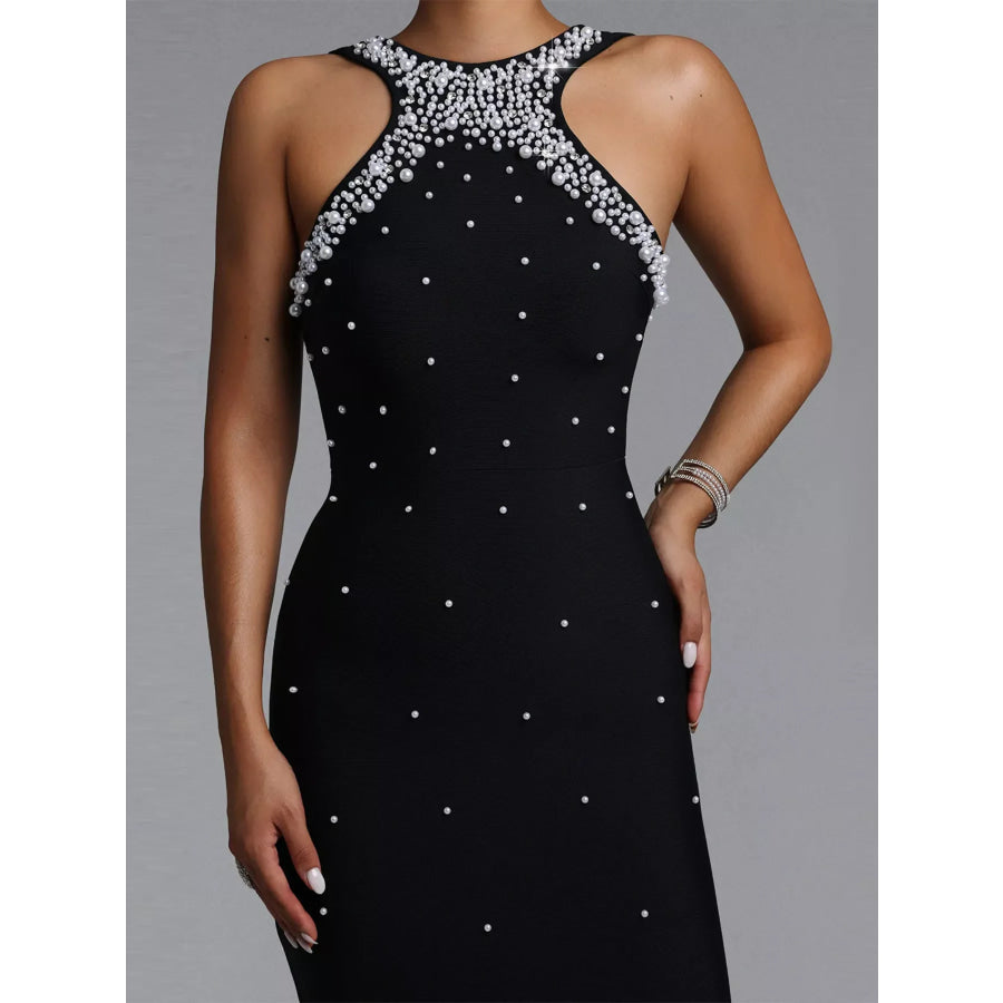 Pearl Detail Sleeveless Maxi Dress Apparel and Accessories