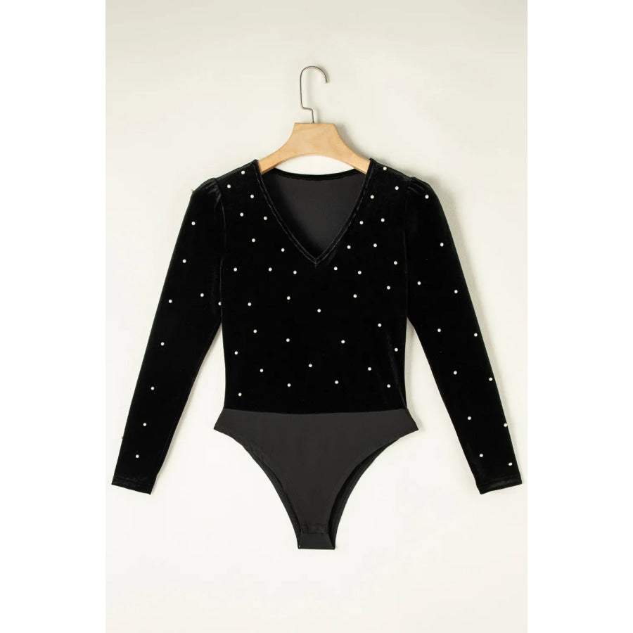 Pearl Detail V-Neck Long Sleeve Bodysuit Apparel and Accessories