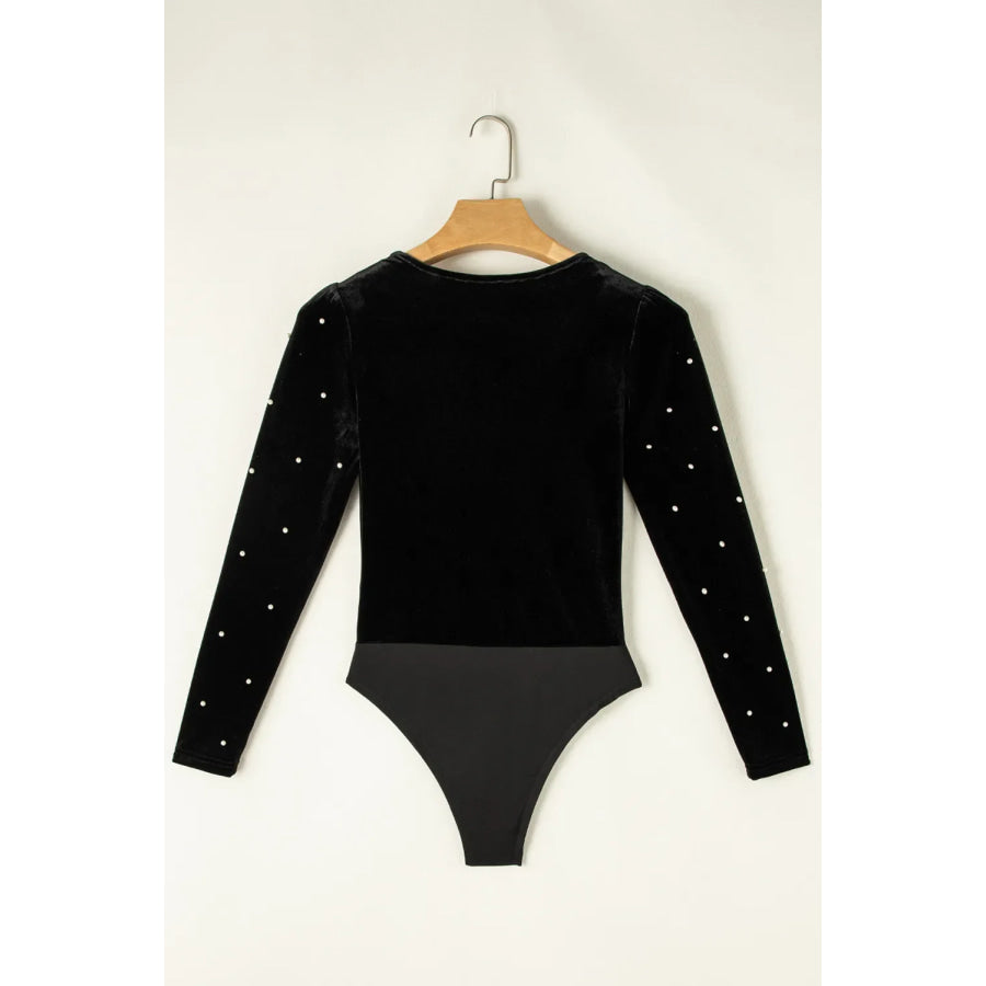 Pearl Detail V-Neck Long Sleeve Bodysuit Apparel and Accessories