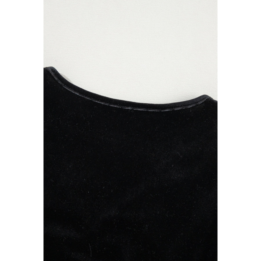 Pearl Detail Velvet V-Neck Long Sleeve Bodysuit Apparel and Accessories