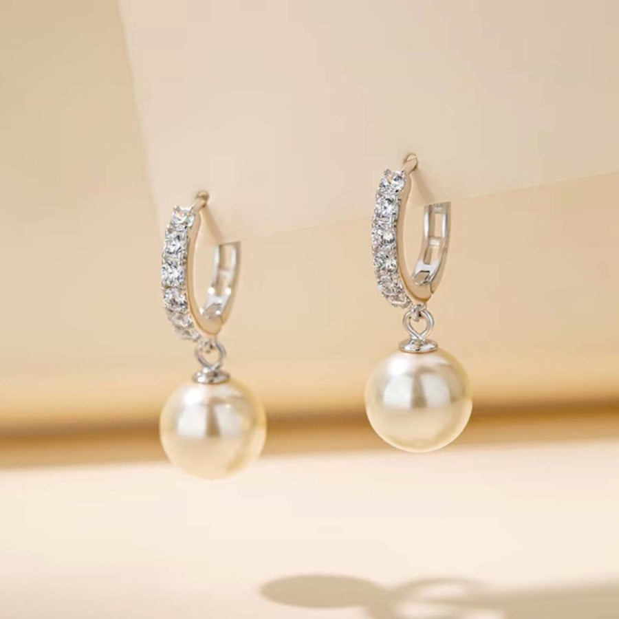 Pearl Drop Hoop Earrings Silver / One Size Apparel and Accessories