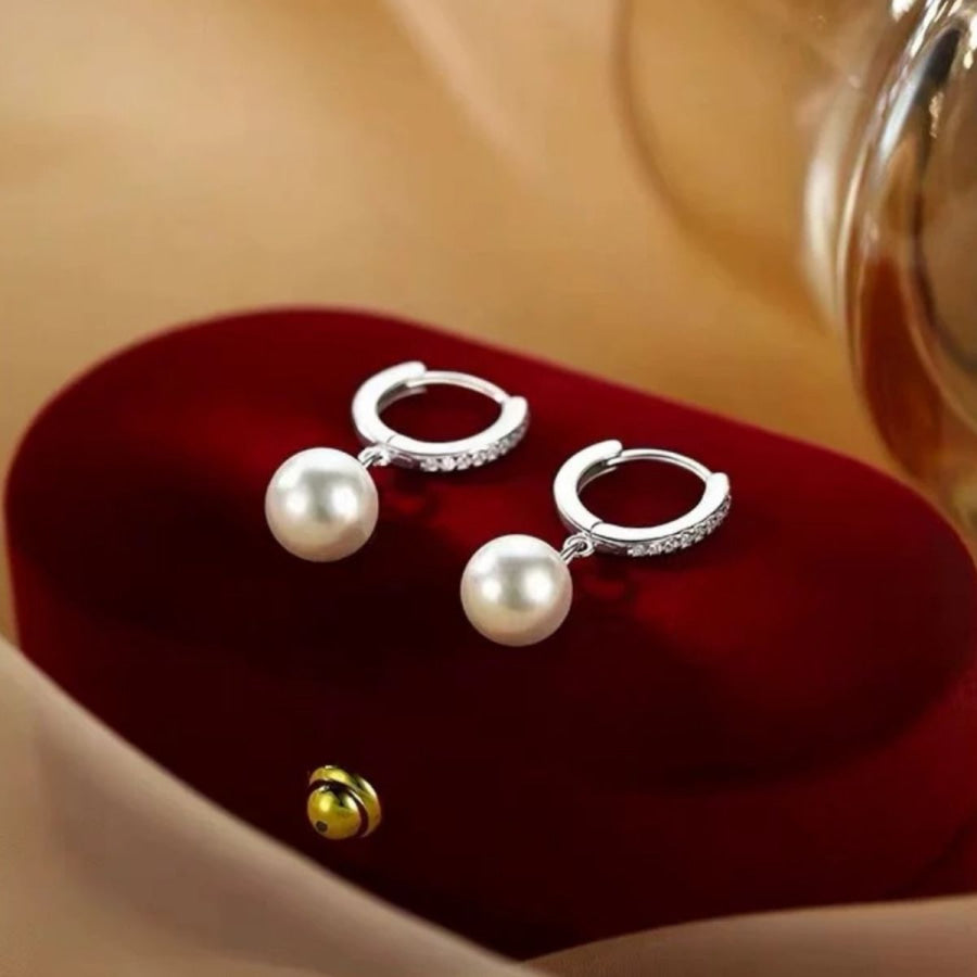 Pearl Drop Hoop Earrings Silver / One Size Apparel and Accessories