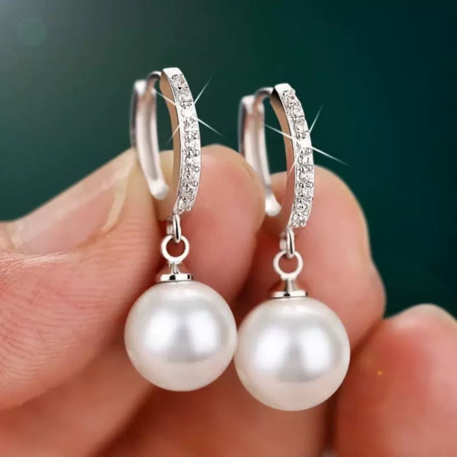Pearl Drop Hoop Earrings Silver / One Size Apparel and Accessories
