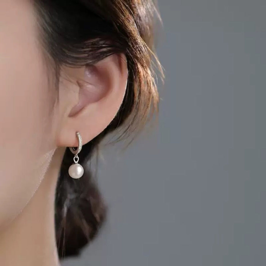 Pearl Drop Hoop Earrings Silver / One Size Apparel and Accessories