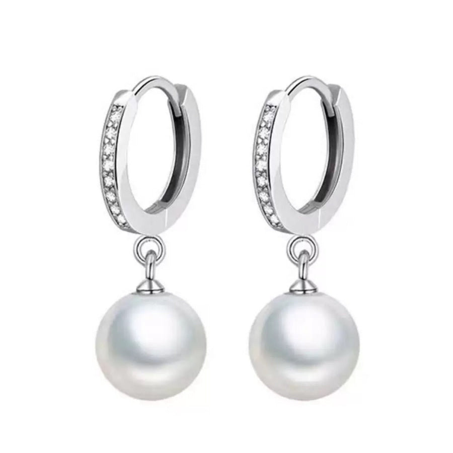 Pearl Drop Hoop Earrings Silver / One Size Apparel and Accessories