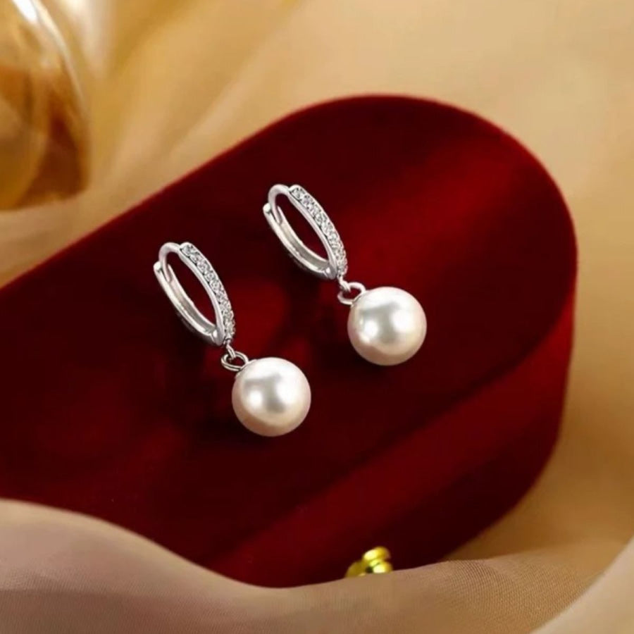 Pearl Drop Hoop Earrings Silver / One Size Apparel and Accessories