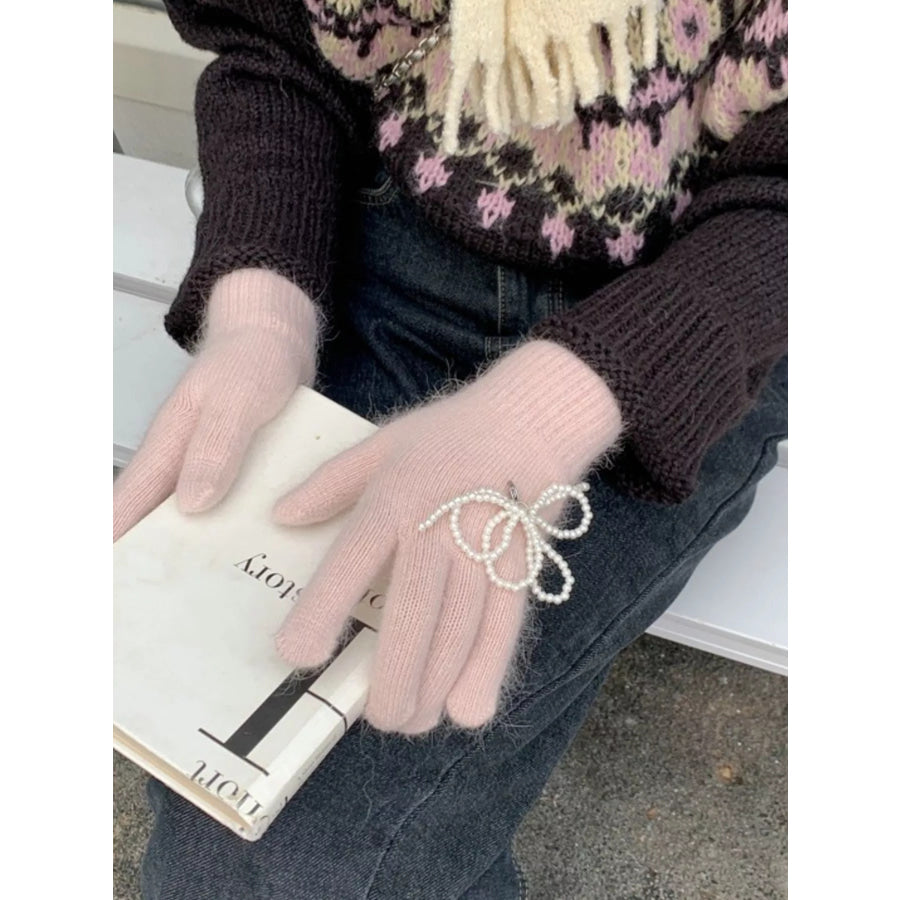 Pearl Embellished Knit Gloves Apparel and Accessories