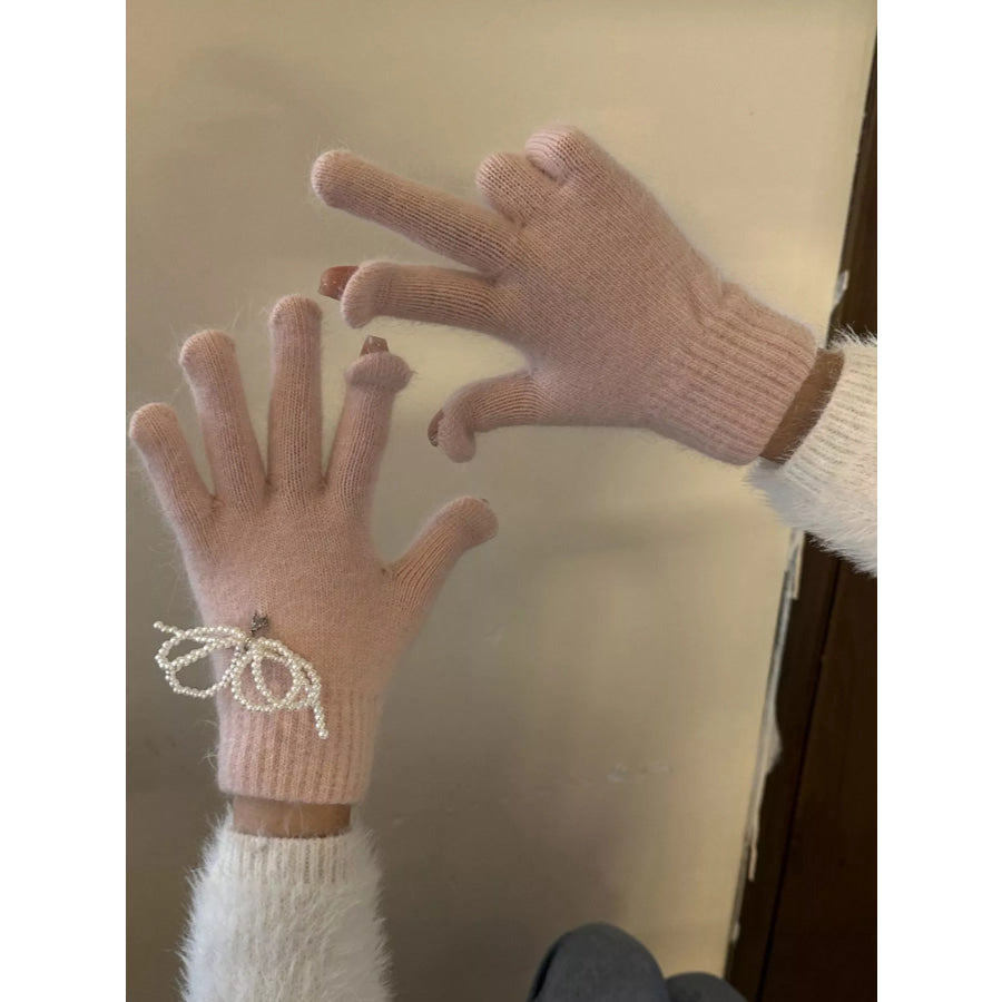 Pearl Embellished Knit Gloves Apparel and Accessories