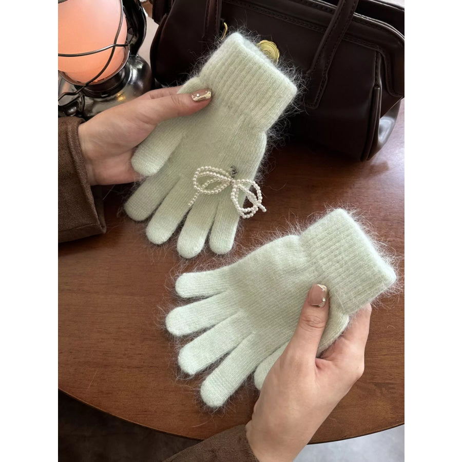 Pearl Embellished Knit Gloves Light Green / ONESIZE Apparel and Accessories