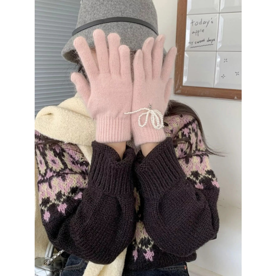 Pearl Embellished Knit Gloves Pink / ONESIZE Apparel and Accessories