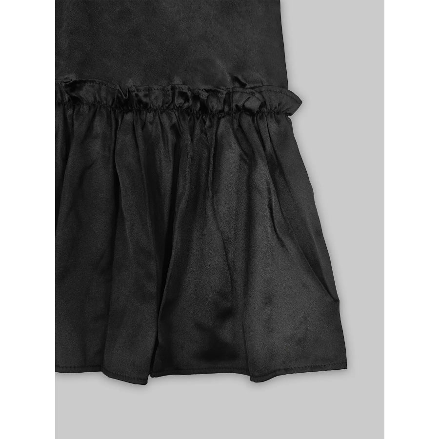 Pearl-Embellished Mock Neck Ruffle Hem Dress Apparel and Accessories