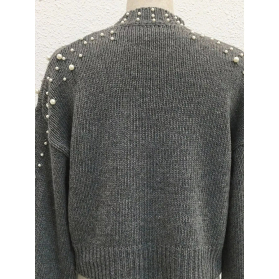 Pearl-Embellished Mock Neck Sweater Apparel and Accessories