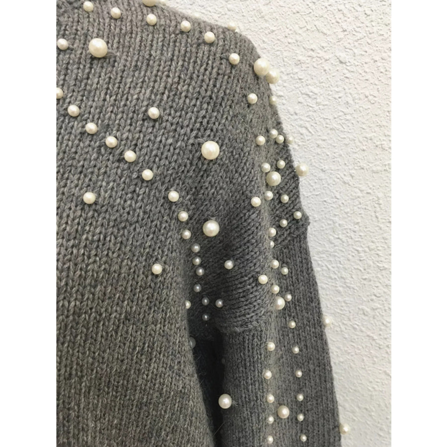Pearl-Embellished Mock Neck Sweater Apparel and Accessories