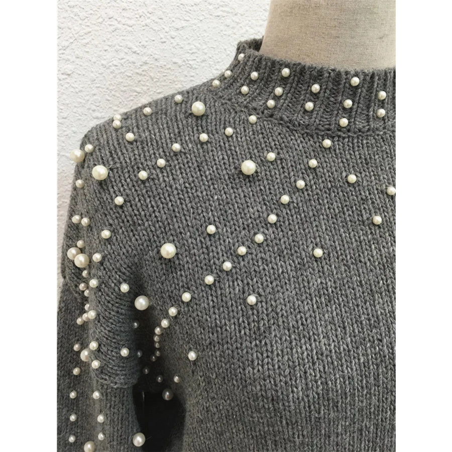 Pearl-Embellished Mock Neck Sweater Apparel and Accessories