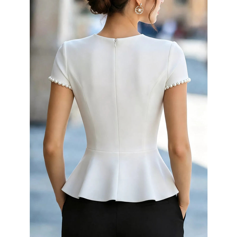 Pearl Embellished Peplum T-Shirt Apparel and Accessories
