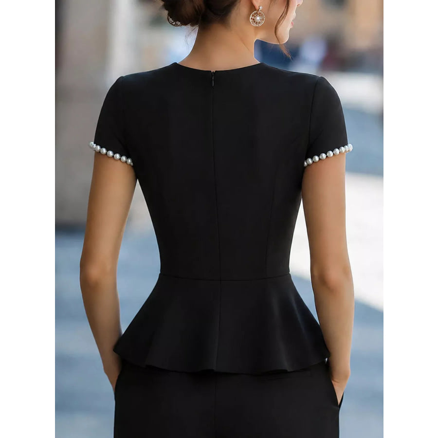 Pearl Embellished Peplum T-Shirt Apparel and Accessories