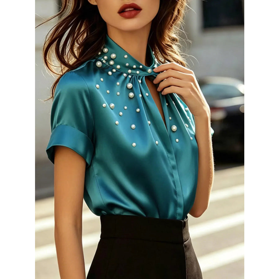 Pearl Embellished Satin Blouse
