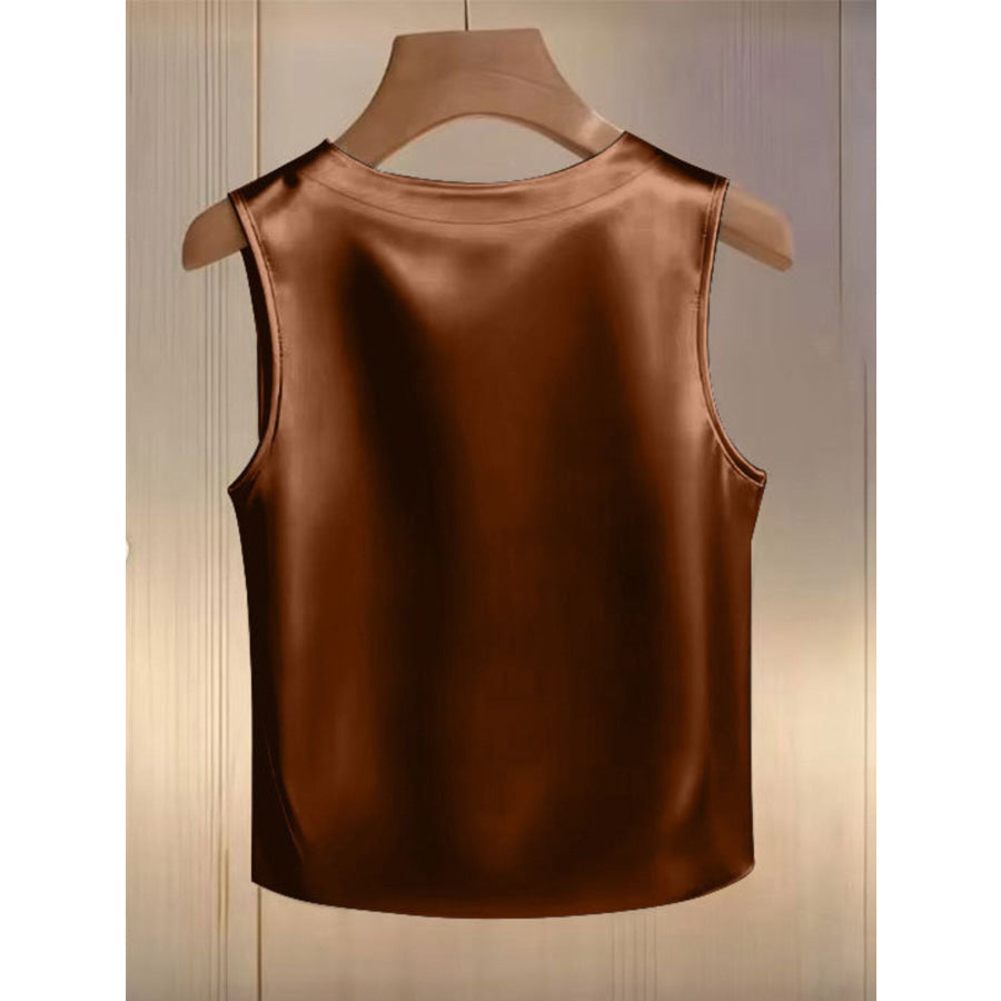 Pearl Embellished Satin Tank Top Apparel and Accessories