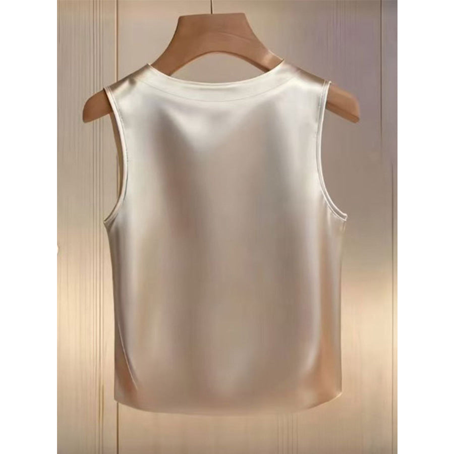 Pearl Embellished Satin Tank Top Apparel and Accessories
