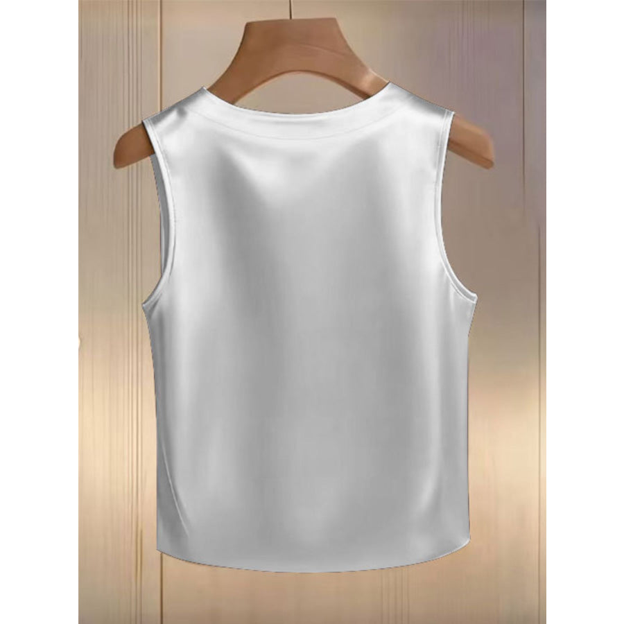 Pearl Embellished Satin Tank Top Apparel and Accessories