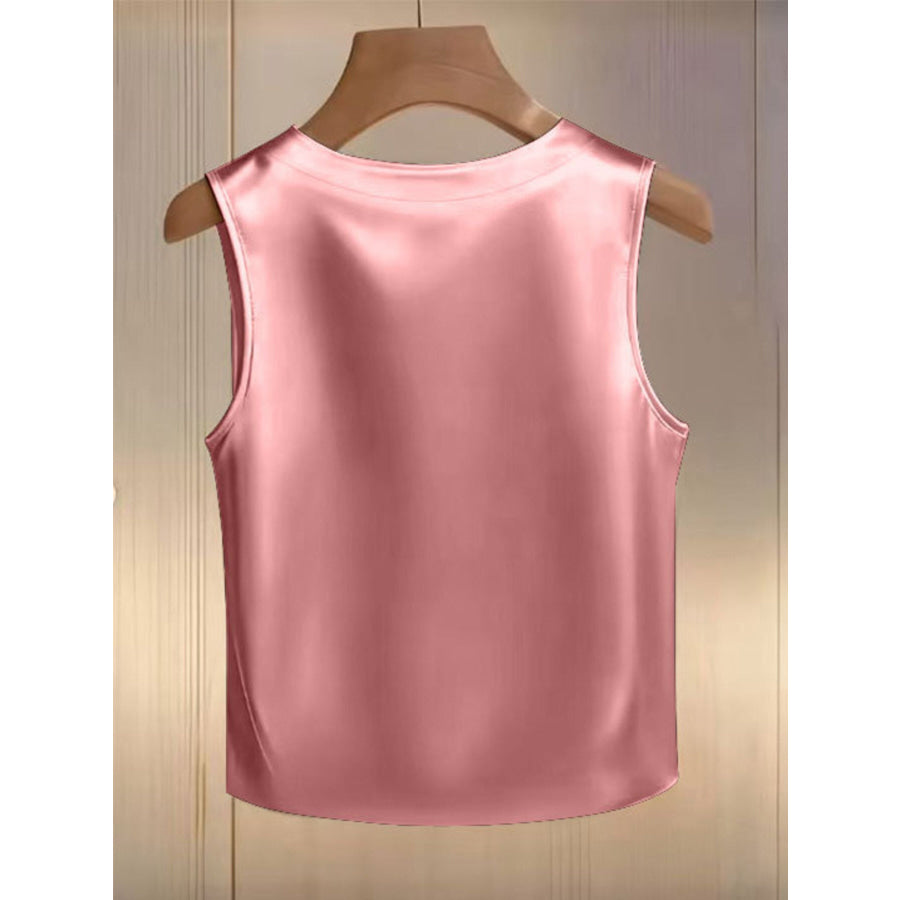 Pearl Embellished Satin Tank Top Apparel and Accessories