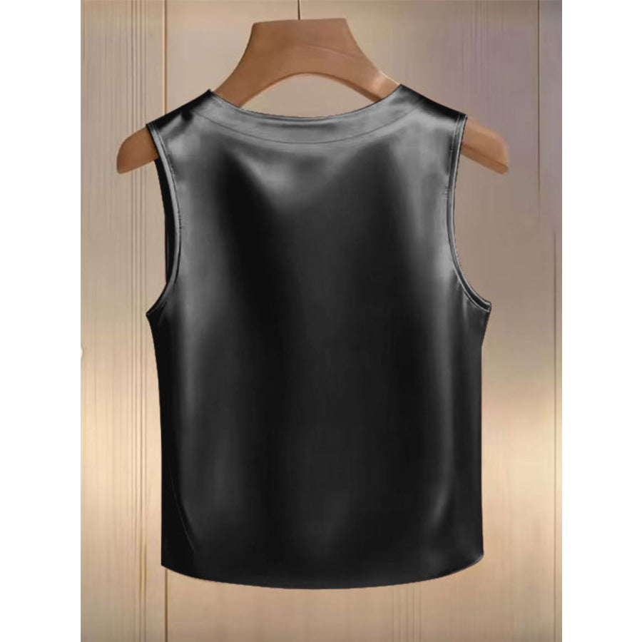 Pearl Embellished Satin Tank Top Apparel and Accessories