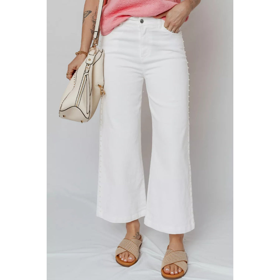 Pearl Embellished Side Seam Ankle-length Shift Jeans Apparel and Accessories