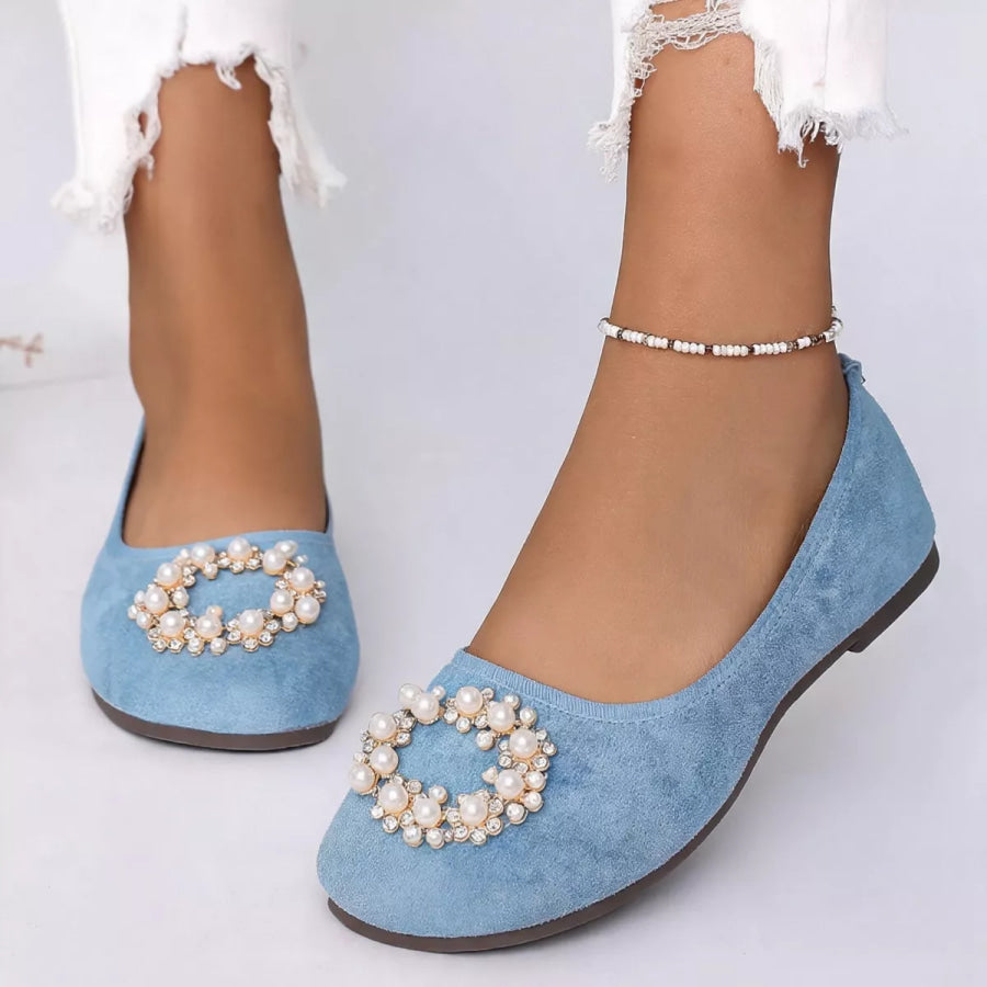 Pearl Embellished Slip-Ons Blue / 35 Apparel and Accessories