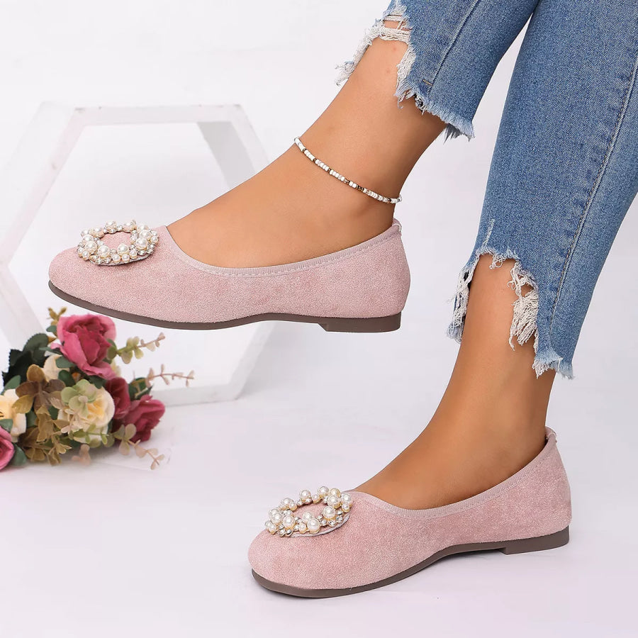 Pearl Embellished Slip-Ons Pink / 35 Apparel and Accessories