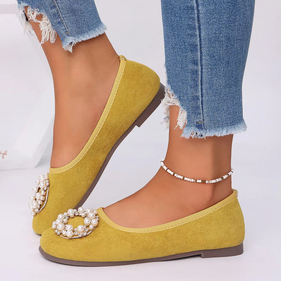 Pearl Embellished Slip-Ons Yellow / 35 Apparel and Accessories