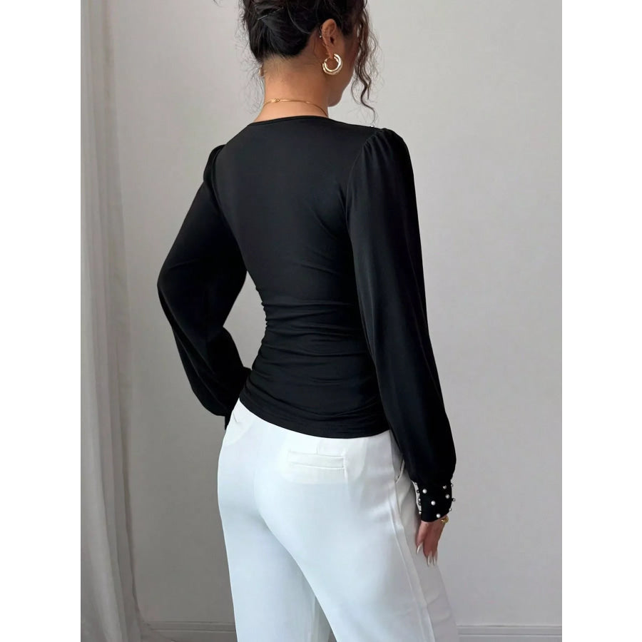 Pearl Embellished V-Neck Blouse Apparel and Accessories