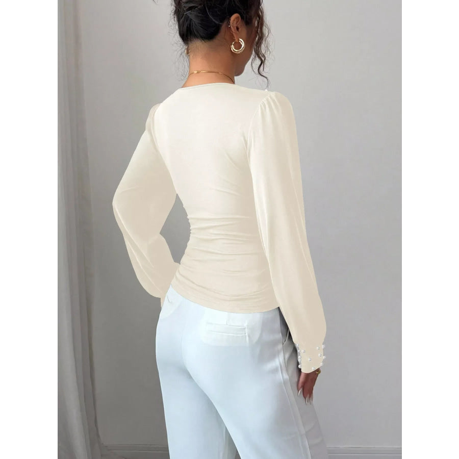 Pearl Embellished V-Neck Blouse Apparel and Accessories