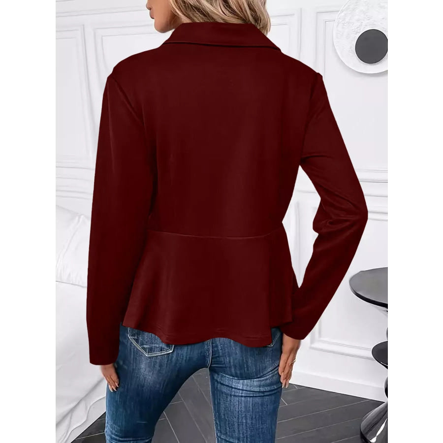 Pearl Embellished Zip-Up Peplum Outerwear Apparel and Accessories