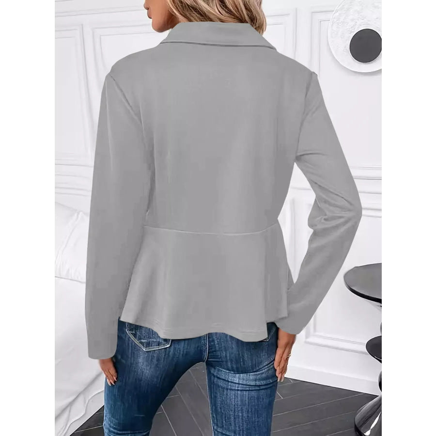Pearl Embellished Zip-Up Peplum Outerwear Apparel and Accessories