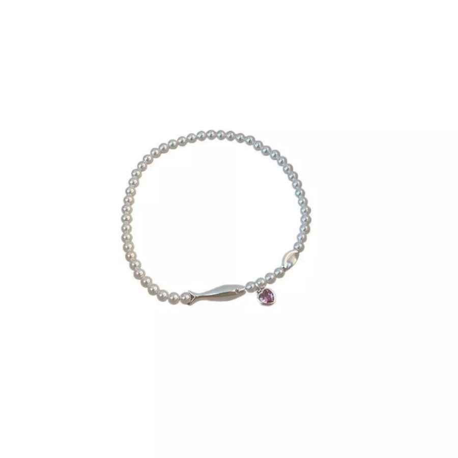 Pearl Fish Bracelet with Heart Charm Cream / One Size Apparel and Accessories