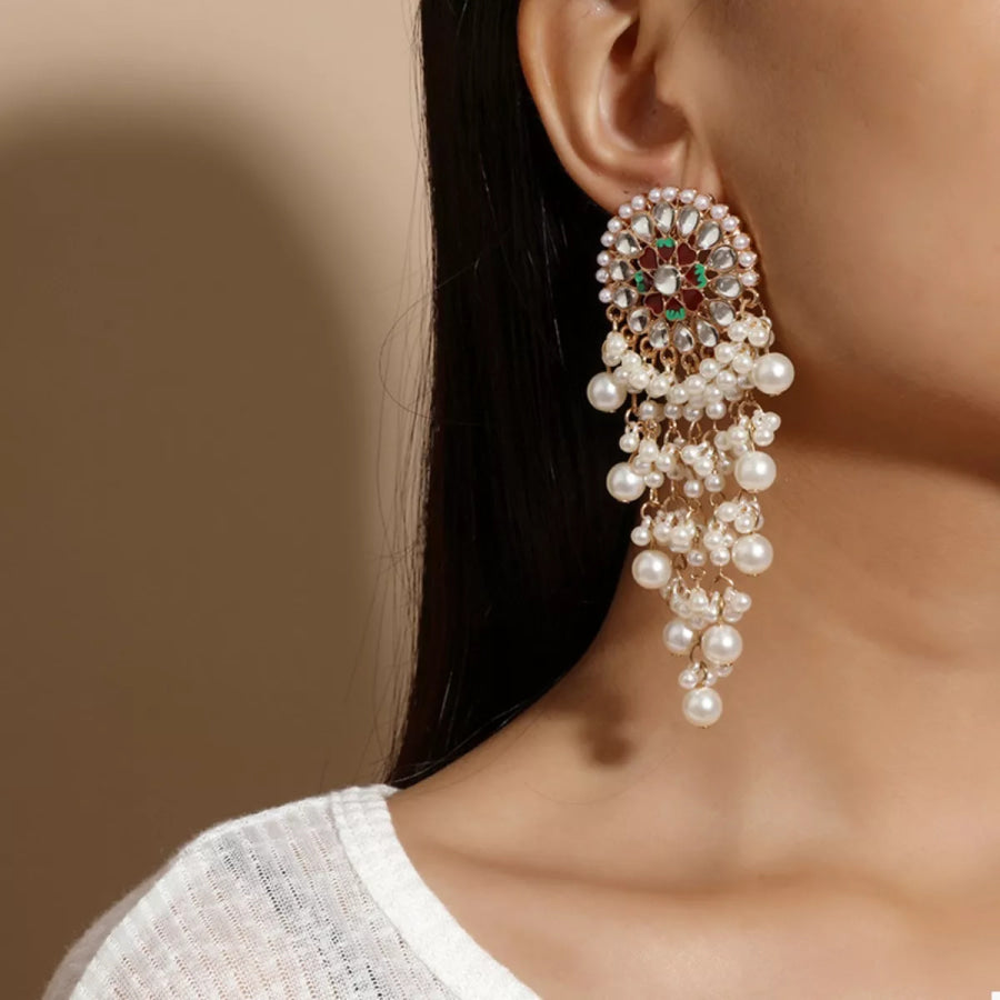 Pearl Fringe Dangle Earrings Gold / onesize Apparel and Accessories