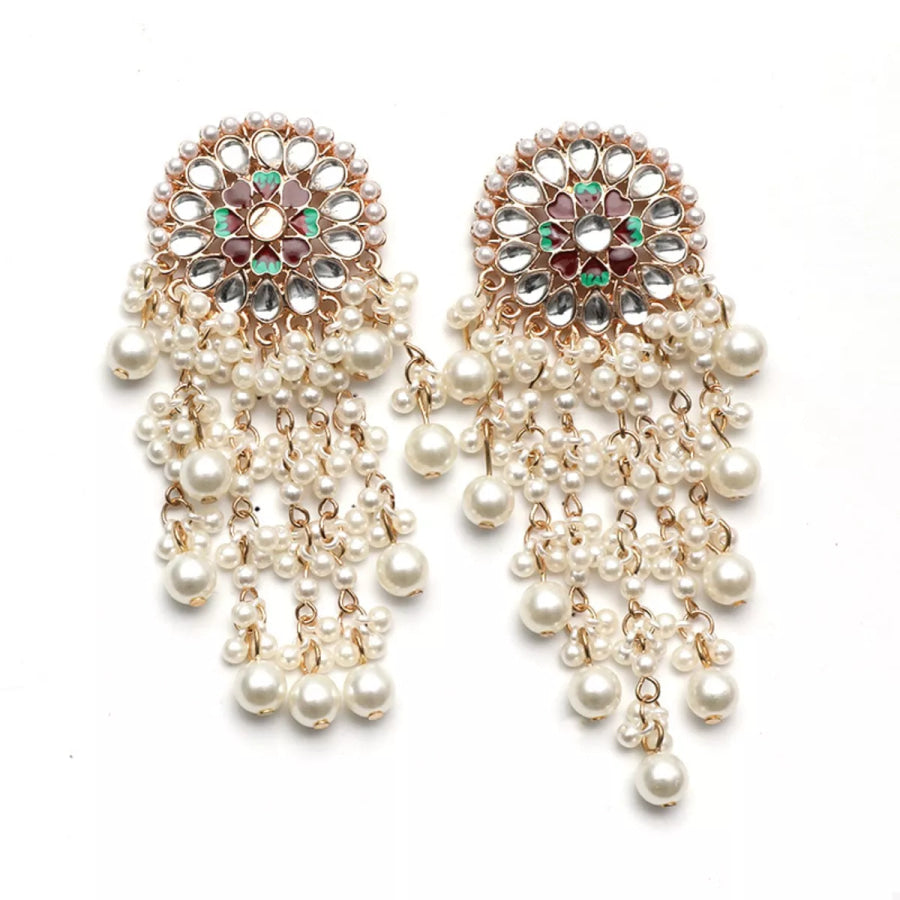 Pearl Fringe Dangle Earrings Gold / onesize Apparel and Accessories