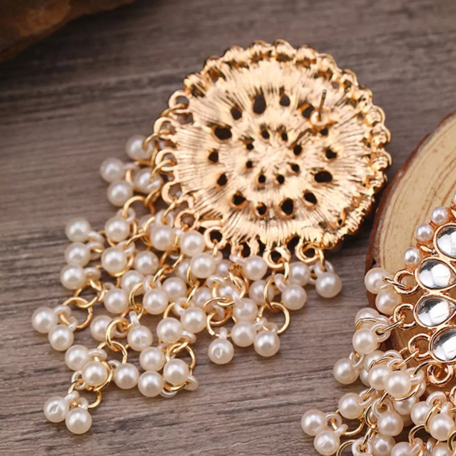 Pearl Fringe Dangle Earrings Gold / onesize Apparel and Accessories