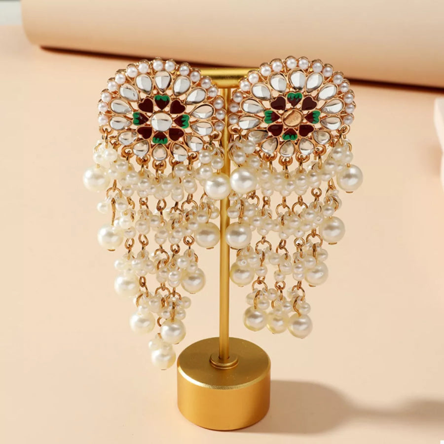 Pearl Fringe Dangle Earrings Gold / onesize Apparel and Accessories