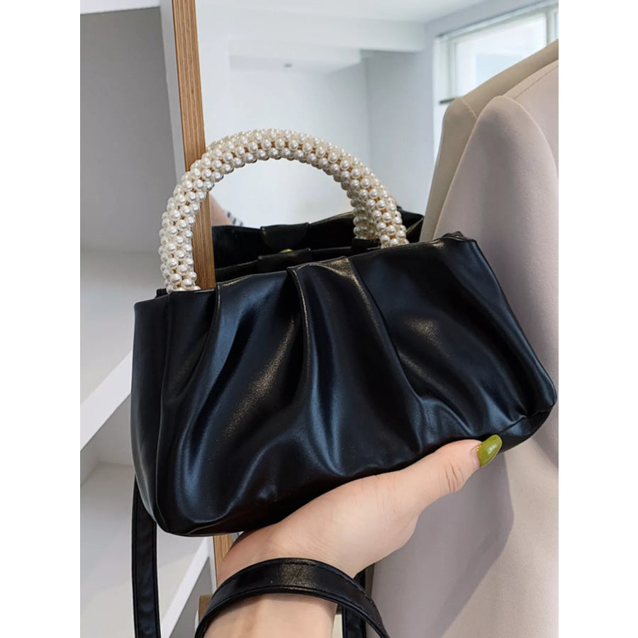 Pearl Handle Ruched Crossbody Bag Apparel and Accessories