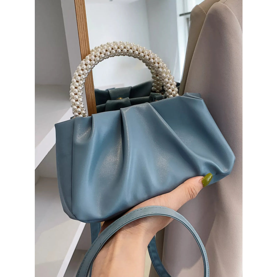 Pearl Handle Ruched Crossbody Bag Apparel and Accessories