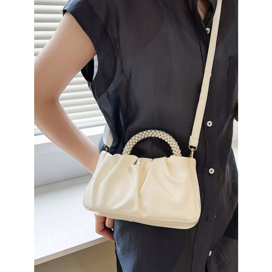Pearl Handle Ruched Crossbody Bag Apparel and Accessories
